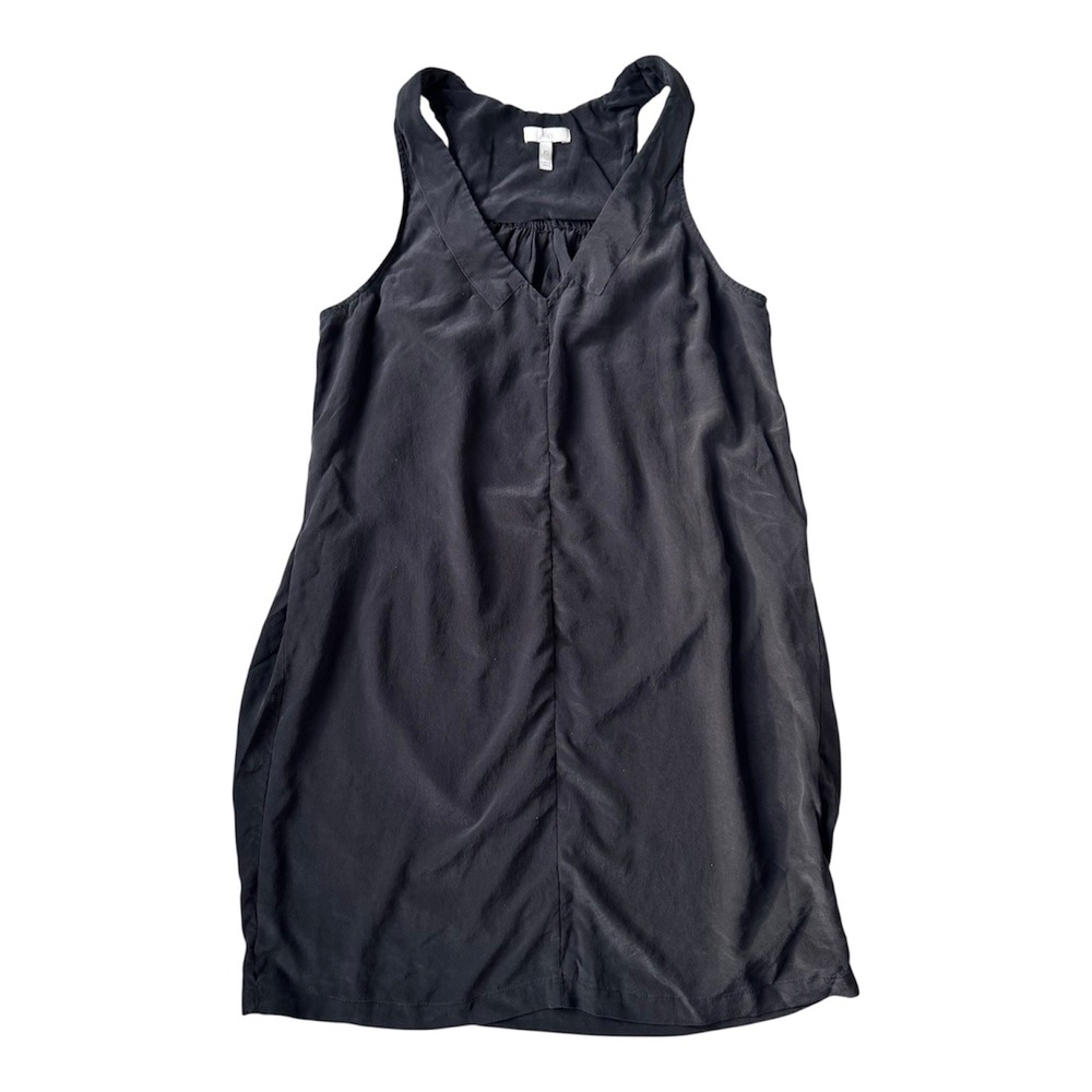 Joie 100% Silk Black Shift Mini Dress XS‎ Fall Minimalist Wednesday Addams Vibes